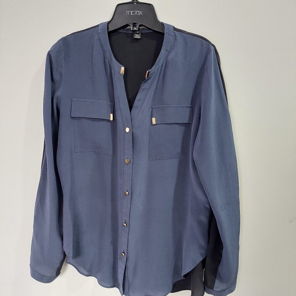 Sandra Augelozzi  100% Silk 2 Colors long sleeve Metal Button V-neck blouse Sz S